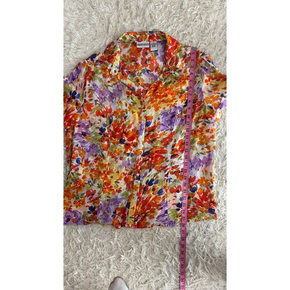 Apparenza Women's Size 1X Multicolor Floral Sheer Button Up Blouse #0388 - Picture 10 of 11